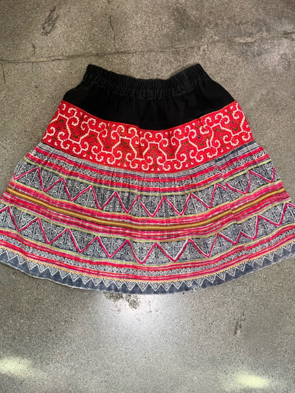 Boho Embroidered Tribal Print Mini Skirt handmade Hmong patchwork skirt